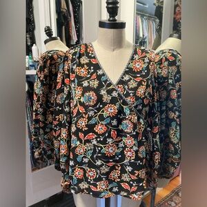 Laundry by Shelli Segal- Faux Wrap, Floral Black  Women's 3/4 Top, Size Large